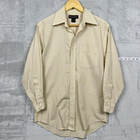 Brooks Brothers Non-Iron Dress Shirt Men’s S Yellow Check 100% Cotton Classic FT - Picture 1 of 9